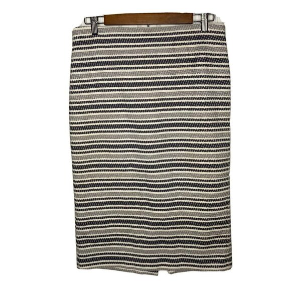 Ann Taylor Women’s Navy Ecru Knee Length   Cotton Blend Pencil Skirt-10 - Picture 1 of 13